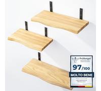 LAMO Manufaktur 3 pezzi mensola da parete 40/35/30cm | Mensola da parete in 100% vero legno | Mensola da parete per soggiorno, camera da letto | SET 1 mensole da parete bordo oflis | Colore: Naturale