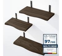 LAMO Manufaktur 3 pezzi mensola da parete 42/36/30cm | Mensola da parete in 100% vero legno | Mensola da parete per soggiorno, camera da letto | SET 1 mensole da parete bordo oflis | Colore: Nero