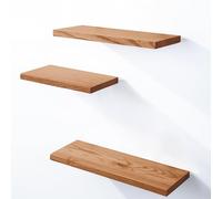 LAMO Manufaktur 3 pezzi mensola da parete in legno con montaggio invisibile 40/35/30cm | Mensola da parete in 100% vero legno | SET 3 mensole da parete dritto | Colore: Scuro