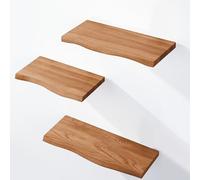LAMO Manufaktur 3 pezzi mensola da parete in legno con montaggio invisibile 40/35/30cm | Mensola da parete in 100% vero legno | SET 1 mensole da parete bordo oflis | Colore: Scuro