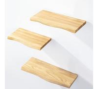 LAMO Manufaktur 3 pezzi mensola da parete in legno con montaggio invisibile 40/35/30cm | Mensola da parete in 100% vero legno | SET 1 mensole da parete bordo oflis | Colore: Naturale
