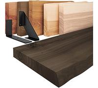 LAMO Manufaktur mensola in legno con bordo naturale, mensola pensile Vintage, Nero/Nero 160cm, LW-01-A-004-160VS