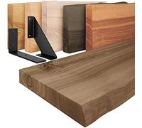 LAMO Manufaktur mensola in legno con bordo naturale, mensola pensile Vintage, Nocciola/Nero 70cm, LW-01-A-004-70VS