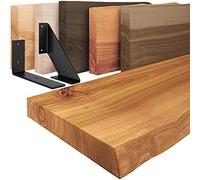 LAMO Manufaktur mensola in legno con bordo naturale, mensola pensile Vintage, rustico/Nero 120cm, LW-01-A-003-120VS