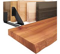 LAMO Manufaktur mensola in legno con bordo naturale, mensola pensile Vintage, scura/Nero 50cm, LW-01-A-004-50VS