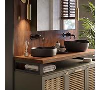 LAMO Manufaktur Piano di lavoro/d’appoggio/top da bagno, piano di lavoro in legno con borde naturale, 100x55 cm (L x A), Scura, senza accessori di fissaggio, LWP-01-A-004-DI