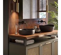 LAMO Manufaktur Piano di lavoro/d’appoggio/top da bagno, piano di lavoro in legno con borde naturale, 100x50 cm (L x A), Scura, senza accessori di fissaggio, LWP-01-A-004-CI