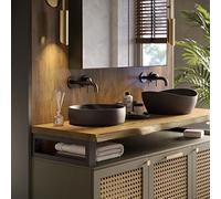 LAMO Manufaktur Piano di lavoro/d’appoggio/top da bagno, piano di lavoro in legno con borde naturale, 80x45 cm (L x A), Rustico, senza accessori di fissaggio, LWP-01-A-003-BG