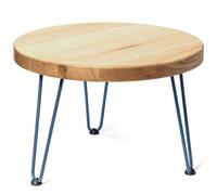 LAMO Manufaktur Tavolino rotondo da salotto 50 cm | Piccolo tavolo per camera da letto, tavolino da caffè in legno | Spessore: 40mm, Colore: naturale, Gambe: blu, Altezza: 30 cm
