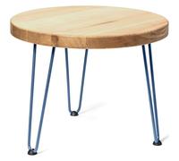 LAMO Manufaktur Tavolino rotondo da salotto 50 cm | Piccolo tavolo per camera da letto, tavolino da caffè in legno | Spessore: 40mm, Colore: naturale, Gambe: blu, Altezza: 35 cm