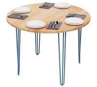 LAMO Manufaktur Tavolo da pranzo rotondo 100 cm | Tavolo in legno per cucina, ristorante per 4 persone | Spessore: 40 mm, Colore: naturale, Gambe: blu