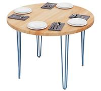 LAMO Manufaktur Tavolo da pranzo rotondo 100 cm | Tavolo in legno per cucina, ristorante per 4 persone | Spessore: 28 mm, Colore: naturale, Gambe: blu