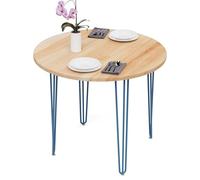 LAMO Manufaktur Tavolo da pranzo rotondo 90 cm | Tavolo in legno per cucina, soggiorno, ristorante | Spessore: 40 mm, Colore: naturale, Gambe: blu