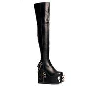 LAMODA out of Line, Stivali Alti al Ginocchio Donna, Teschio Nero, 39 EU