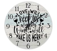 L'Amore Ci Terrà Al Caldo, Il Vino Ci Renderà Felici Rotondo Orologio Muro Senza Ticchettio Quarzo Orologi Da Appendere Facile Lettura Orologio Da Parete Per Ufficio Scuola Cucina 25Cm