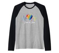 Lamore è Amore Battito Cardiaco Arcobaleno LGBT Gay Pride Maglia con Maniche Raglan