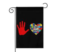 L'amore non ha bisogno di parole. Consapevolezza sull'autismo. Cuore 1 Bandiere da Giardino 12,5x18 Pollici - Banner dai Colori Vivaci per Decorazioni Esterne di Giardini e Case - Idee Regalo
