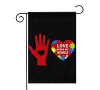 L'amore non ha bisogno di parole. Consapevolezza sull'autismo. Cuore. Bandiere da Giardino 12,5x18 Pollici - Banner dai Colori Vivaci per Decorazioni Esterne di Giardini e Case - Idee Regalo