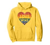 L'Amore Vince la Celebrazione LGBTQ dell'orgoglio del Cuore Arcobaleno Felpa con Cappuccio, Unisex per Adulti, Limone, XXL