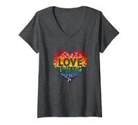 L'Amore Vince la Celebrazione LGBTQ dell'orgoglio del Cuore Arcobaleno Maglietta con Collo a V, Donna, Grigio Scuro, XXL