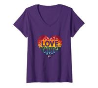 L'Amore Vince la Celebrazione LGBTQ dell'orgoglio del Cuore Arcobaleno Maglietta con Collo a V, Donna, Viola, XXL