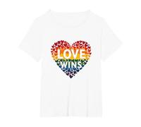 L'Amore Vince la Celebrazione LGBTQ dell'orgoglio del Cuore Arcobaleno Maglietta, Donna Plus-Size, Bianco, 1X