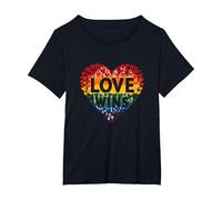 L'Amore Vince la Celebrazione LGBTQ dell'orgoglio del Cuore Arcobaleno Maglietta, Donna Plus-Size, Nero, 3X
