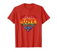 L'Amore Vince la Celebrazione LGBTQ dell'orgoglio del Cuore Arcobaleno Maglietta, Uomo, Rosso, XL