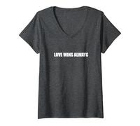 L'Amore Vince Sempre Maglietta con Collo a V, Donna, Grigio Scuro, XL