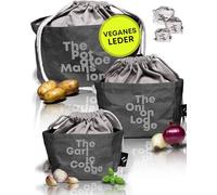 LAMOUNIA - Contenitore sostenibile per patate, cipolle e aglio in set da 3 pezzi - Unico - Freschezza più lunga - Contenitori in tessuto - Cestino vintage - Sacchetto boho - grigio