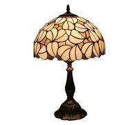 Lamp 19" Tall Stained Glass Table Lamp Cream Leaf Desk Light Vintage Antique Beige Gold Night Stand Light Bedside Reading Lighting DecoratLiving Room Bedroom Study,Alloy Base
