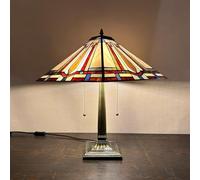 Lamp, Amber Brown MissStyle Stained Glass Table Lamp 2-Light 16x16x21 Inches Square Reading Desk Light Decor for Bedrooms Living Room Study Home Office,Amber