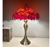 Lamp Maple Leaf Table Lamp Stained Glass Lampshades with Gold Iron Base 16 inch Large Desk Lamp 3 Light Antique Beside Reading Lamp for Living Room Bedroom Office Wedding Room