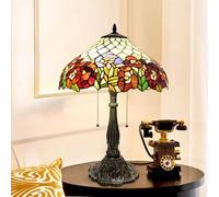 Lamp Red Yellow Rose Style Stained Glass Lamps Amber Bedroom Bedside Table Lamp for Dorm Office Art Craft Antique Decor Accent Aesthetic Nightstand Retro Metal Reading Lamps 16",Red