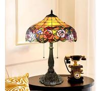 Lamp Red Yellow Rose Style Stained Glass Lamps Amber Bedroom Bedside Table Lamp for Dorm Office Art Craft Antique Decor Accent Aesthetic Nightstand Retro Metal Reading Lamps 16",Amber