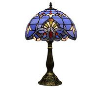 Lamp,Stained Glass Lamp,Blue Baroque Bedroom Table Lamp, Reading Desk Light for Bedside Living Room Office Dormitory Dining Room, Decorate Housewarming Gift,12X12X18 in