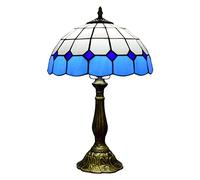 Lamp,Stained Glass Lamp,Blue Mediterranean Bedroom Bedside Table Lamp,Reading Desk Piano Accent Light for Living Room Dresser Home Office,Decorate Housewarming Gift,12X12x19in