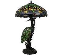 Lamp Stained Glass Lamp Dragonfly Table Desk Light with 18" Handmade Shade Crane Lighted Base for Living Room Bedroom Bedside Home Office Decoration,30" H,Green