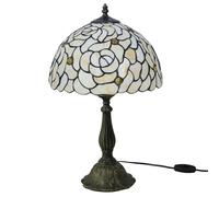 Lamp, Stained Glass Lampshades with Alloy Base Table Lamp, Bedroom Bedside Lamp, Handmade Cream Home Office Desk Lamp, Living Room Table Light, Height 19" Width 12",Rose