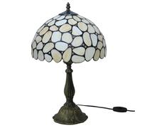 Lamp, Stained Glass Lampshades with Alloy Base Table Lamp, Bedroom Bedside Lamp, Handmade Cream Home Office Desk Lamp, Living Room Table Light, Height 19" Width 12",Pebbles