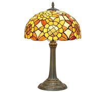 Lamp Stained Glass Sunflower Table Lamp Bedside Reading Desk Light Vintage Orange Blue Night Lamp, 19 inch Tall for Living Room Bedroom Study Bookcase Office,A