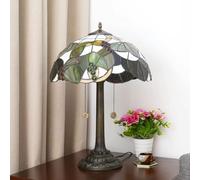 Lamp Stained Glass Table Lamp 16x16x23 Inches 2-Light Rose Dragonfly Tulip Cherry Blossom Sunflower Grape Mediterranean Desk Reading Light Decor,Teal Grape