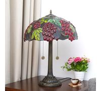 Lamp Stained Glass Table Lamp 16x16x23 Inches 2-Light Rose Dragonfly Tulip Cherry Blossom Sunflower Grape Mediterranean Desk Reading Light Decor,Red Grape