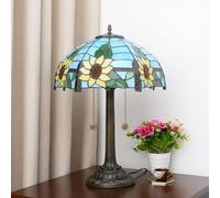 Lamp Stained Glass Table Lamp 16x16x23 Inches 2-Light Rose Dragonfly Tulip Cherry Blossom Sunflower Grape Mediterranean Desk Reading Light Decor,Blue Sunflower