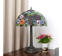 Lamp Stained Glass Table Lamp 16x16x23 Inches 2-Light Rose Dragonfly Tulip Cherry Blossom Sunflower Grape Mediterranean Desk Reading Light Decor,Grape Flower