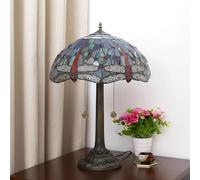 Lamp Stained Glass Table Lamp 16x16x23 Inches 2-Light Rose Dragonfly Tulip Cherry Blossom Sunflower Grape Mediterranean Desk Reading Light Decor,Blue Dragonfly