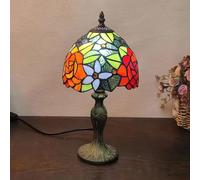 Lamp Stained Glass Table Lamp, Antique Bedside Accent Lamp, 8X8X15 inch Desk Reading Light Decor Beside Bedroom Living Room Home Study Office Housewarming Gift,Rose a