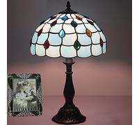 Lamp Stained Glass Table Lamp,Victoria Accent Desk Reading Task Piano Light,12" Phoenix Tail Crystal Bead Shade,19" High Antique Alloy Base,Bedroom Living Room Lamp,Blue