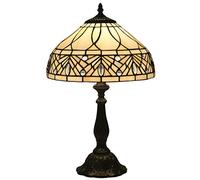 Lamp Table Lamp Cream Stained Glass Crystal Bead Lamp Desk Reading Light Decor Bedside Bedroom Living Room, 12" Boho Mosaic Shade, 19" Antique Alloy Base,D