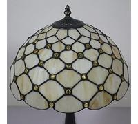 Lamp Table Lamp Cream Stained Glass Crystal Bead Lamp Desk Reading Light Decor Bedside Bedroom Living Room, 12" Boho Mosaic Shade, 19" Antique Alloy Base,F
